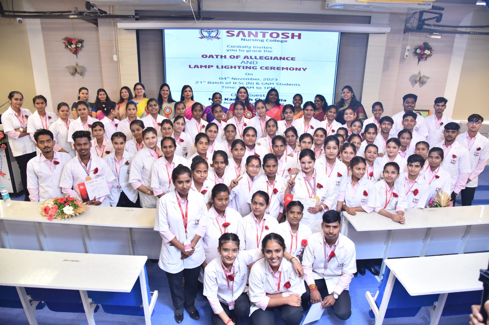 21st Batch of B.Sc Nursing and GNM Freshers Lamp Lighting and Oath of Allegiance Ceremony at Santosh Nursing College